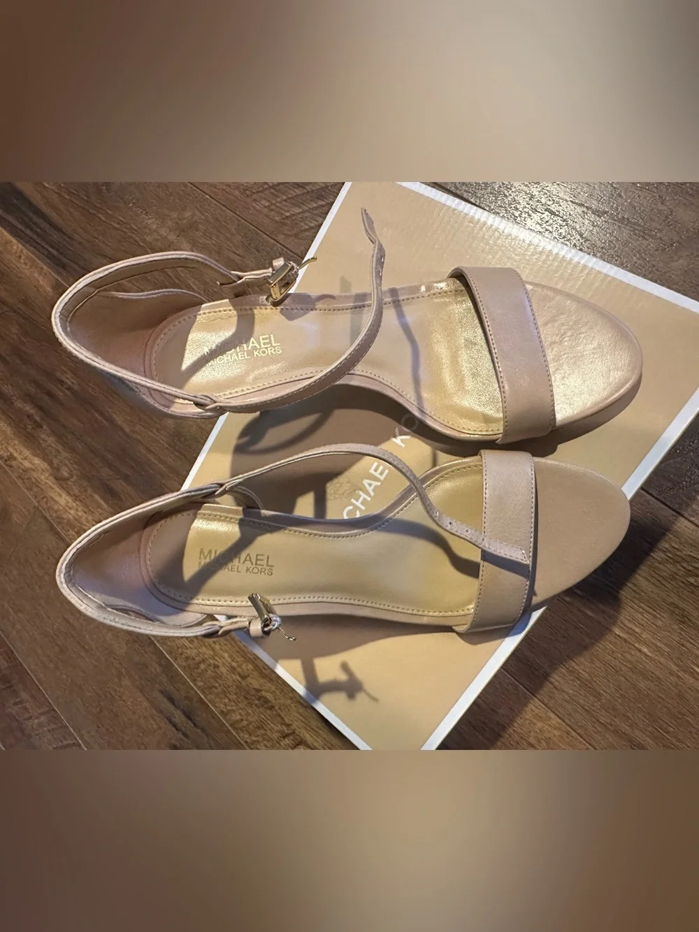 Brand New in Box Michael Kors Blush Leather Open-Toe Ankle-Strap Heels